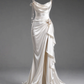 ✨Girlhomeshops-Cowl Neck Pearl Strap Satin Mermaid Wedding Gown with High Slit Ruffle gh10506