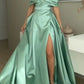 girlhomeshops-Green Elegant Long Satin Ball Gown gh5957