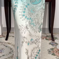 Mint‑Green‑White Ombré Vintage Halter Prom Gown, All‑Over Hand‑Beaded Embroidery, Geometric & Floral Motifs, Fitted Bodycon Mermaid Silhouette, Side High Slit, Evening Prom Dress gh8817