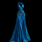 ✨Girlhomeshops-Royal Blue Beaded Embroidered Satin Deep V Formal Evening Gown gh10242