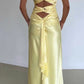 Yellow Fashion V-neck Spaghetti Straps Elegant Long Satin Back Tie-up Ball Gown Evening Dress Party Dress gh3160