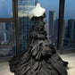 Schwarzes, elegantes, plissiertes langes Abendkleid/Ballkleid gh7085