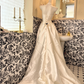 White Satin Strapless Waist-Cinched Full A-line Long Romantic Dress, Wedding Gown gh7498