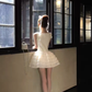 White Square Neck Homecoming Dress Sleeveless Lace Tiered Cake Mini Prom Gown gh9406