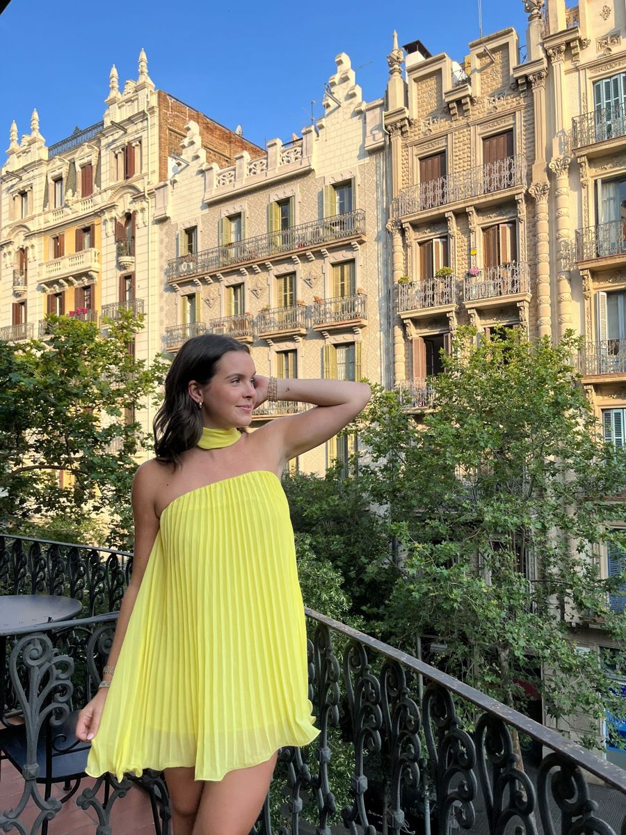 Robe de soirée courte en mousseline de soie, simple et à la mode, jaune, pour les vacances à la plage, les voyages, gh4882