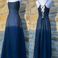 ✨Girlhomeshops-Navy Blue Star Beaded Tulle Crisscross Lace Up Back A-Line Formal Prom Gown gh10273