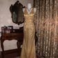 Gold Sequin Spaghetti Strap Fitted Waist Slim Sexy Prom Gown, Evening Dress, Graduation Prom Dress gh7262