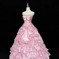 Pink Spaghetti Strap Cinched Waist Vintage Royal Voluminous Skirt Long Romantic Dress, Wedding Gown gh7941