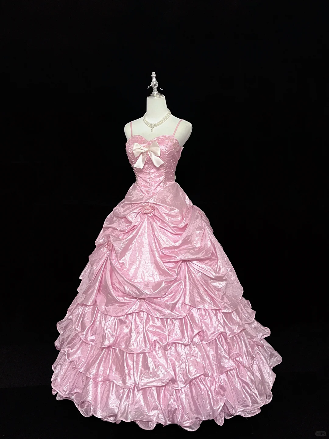Pink Spaghetti Strap Cinched Waist Vintage Royal Voluminous Skirt Long Romantic Dress, Wedding Gown gh7941