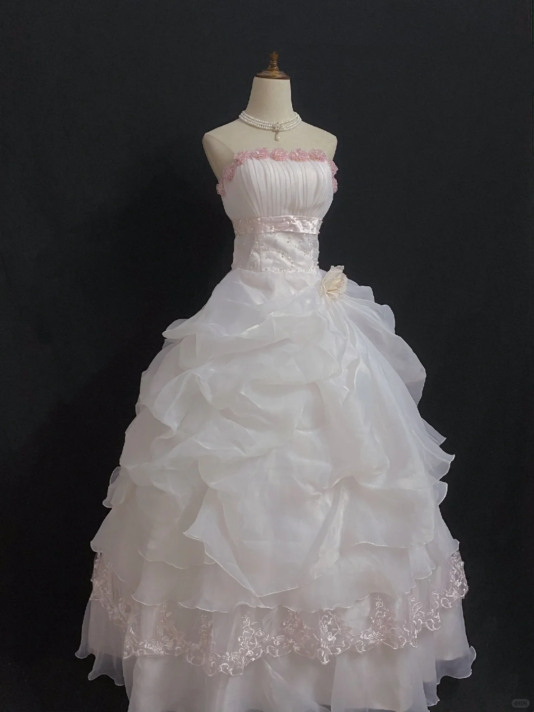 Blush Pink Strapless Long Romantic Wedding Dress, Cinched Waist, Voluminous Princess Skirt gh8342