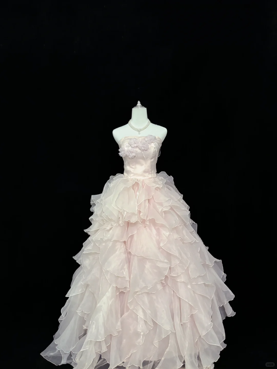 Blush Pink Strapless Cinched Waist Flowy Elegant Skirt Romantic Dress, Wedding Gown gh8077