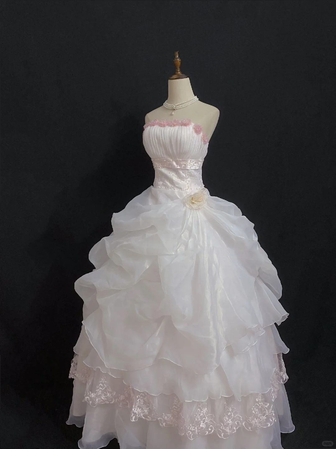 Blush Pink Strapless Long Romantic Wedding Dress, Cinched Waist, Voluminous Princess Skirt gh8342