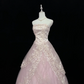 Blush Pink Gradient Strapless Cinched Waist Voluminous Lace Skirt Long Romantic Dress, Wedding Gown gh8027