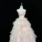 Blush Pink Strapless Cinched Waist Flowy Elegant Skirt Romantic Dress, Wedding Gown gh8077