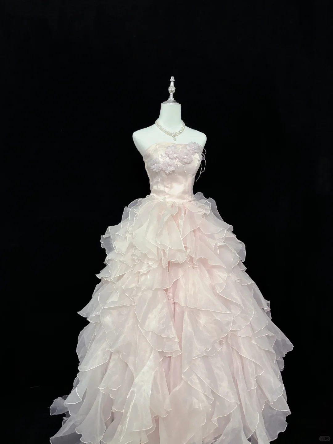 Blush Pink Strapless Cinched Waist Flowy Elegant Skirt Romantic Dress, Wedding Gown gh8077