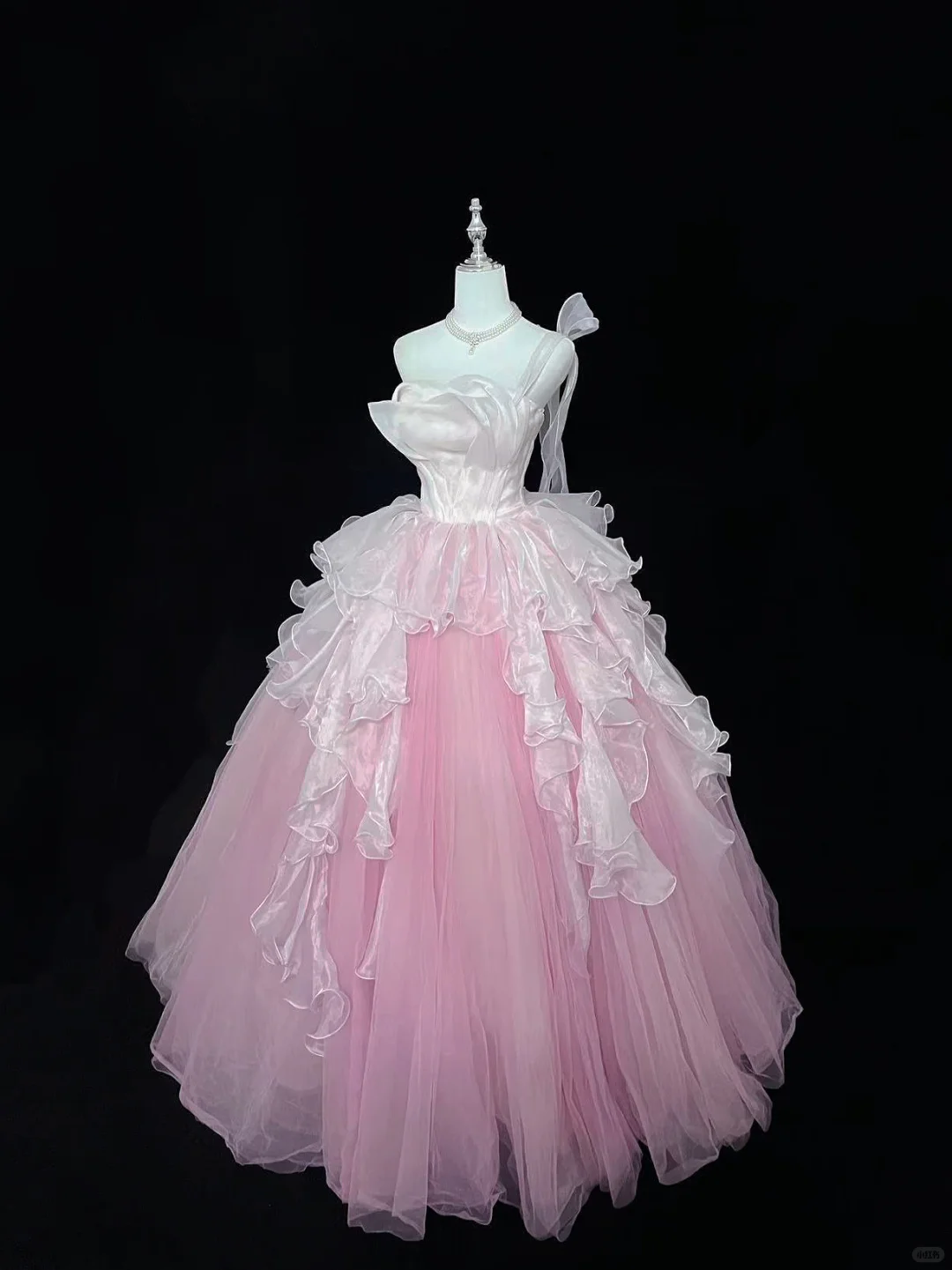 Blush Pink Strapless Cinched Waist Voluminous Princess Skirt Long Romantic Dress, Wedding Gown gh7981