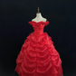 Red Off-the-Shoulder Elegant Romantic Gown, Cinched Waist, Voluminous Princess Skirt, Wedding Dress gh8116