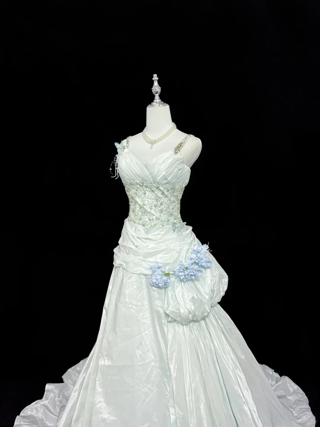 Sage Green Spaghetti Strap Beaded Cinched Waist Slim Sexy Mermaid Skirt Long Romantic Dress, Wedding Gown gh7892