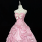 Pink Spaghetti Strap Cinched Waist Vintage Royal Voluminous Skirt Long Romantic Dress, Wedding Gown gh7941