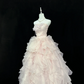 Blush Pink Strapless Cinched Waist Flowy Elegant Skirt Romantic Dress, Wedding Gown gh8077
