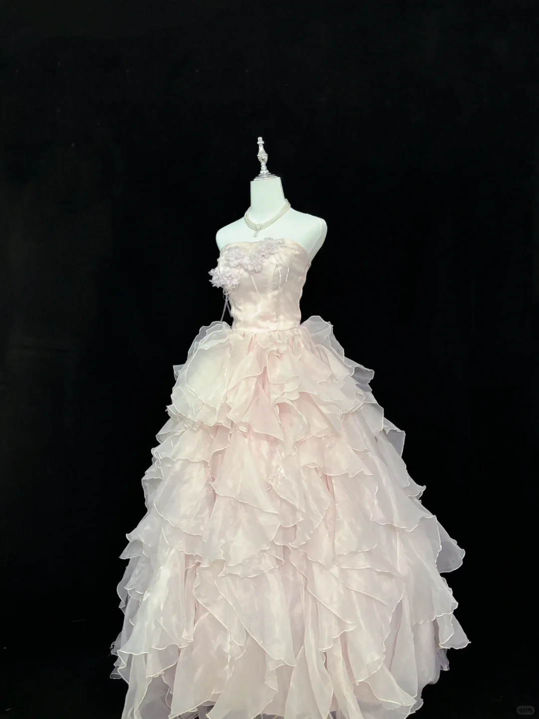 Blush Pink Strapless Cinched Waist Flowy Elegant Skirt Romantic Dress, Wedding Gown gh8077