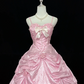Pink Spaghetti Strap Cinched Waist Vintage Royal Voluminous Skirt Long Romantic Dress, Wedding Gown gh7941