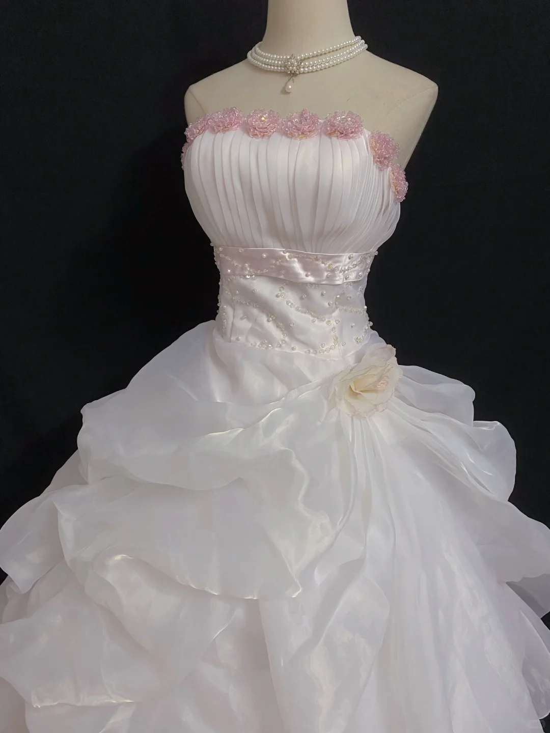 Blush Pink Strapless Long Romantic Wedding Dress, Cinched Waist, Voluminous Princess Skirt gh8342
