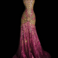 Golden Strapless Beaded Waist-Cinched Evening Gown with Pink Skirt, Elegant Dress for Parties & Balls gh7157