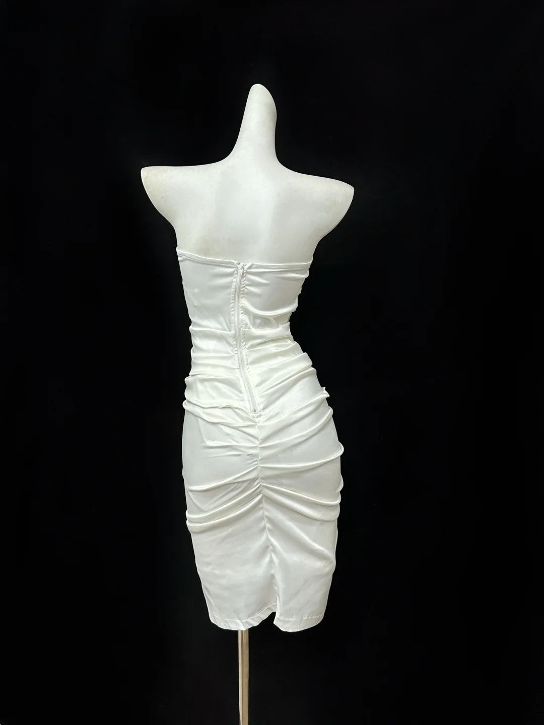 Weißes, perlenbesetztes, kurzes Satin-Heimkehrkleid, Ballkleid, Abendkleid, Partykleid, gh4831
