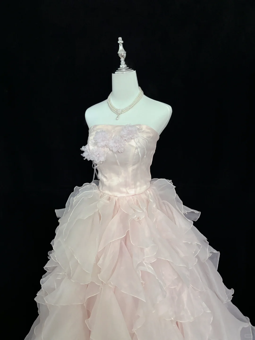 Blush Pink Strapless Cinched Waist Flowy Elegant Skirt Romantic Dress, Wedding Gown gh8077