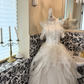 White Off-Shoulder Waist-Cinched Fluffy Skirt Long Elegant Romantic Dress, Wedding Gown gh7497