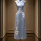 ✨Girlhomeshops-Light Ice Blue Blue White Floral A-Line Midi Cheongsam Qipao gh10446