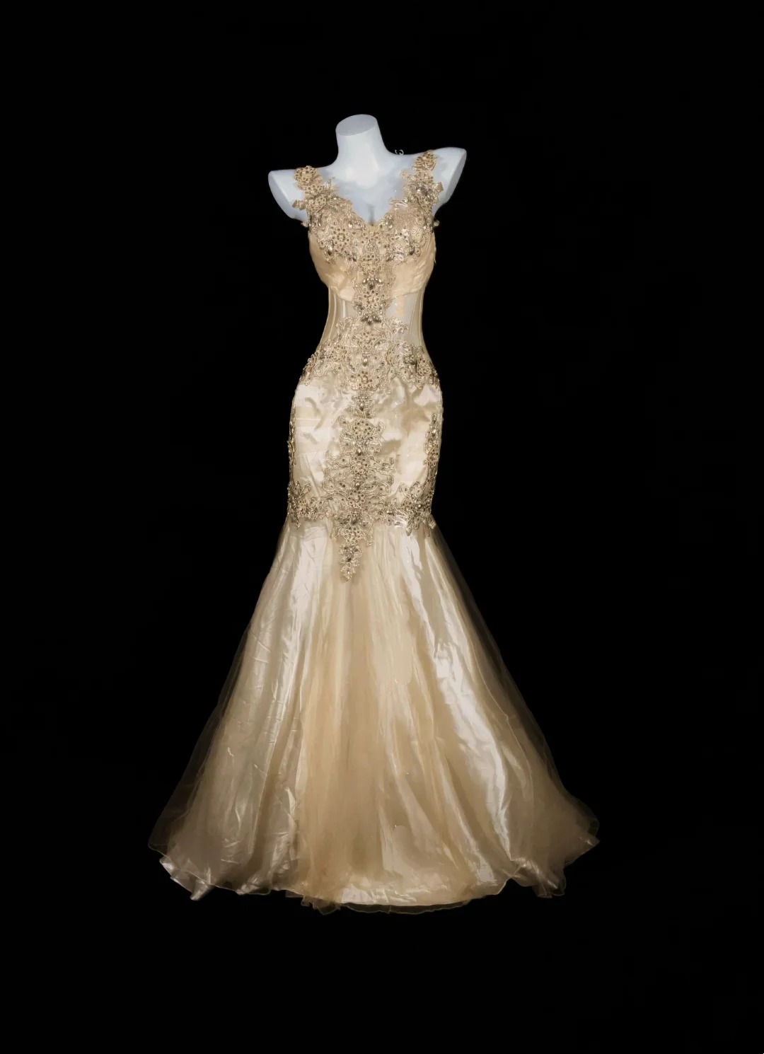 Champagne Gold Waist-Cinched Slim Sexy Evening Gown for Parties & Balls gh7158
