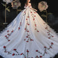 White gorgeous delicate rose applique long A-line tulle ball gown evening gown wedding dress gh3341