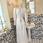 White V-Neck Long Sleeve Waist-Cinched Vintage Elegant Luxury Romantic Dress, Wedding Gown gh7702