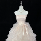 Blush Pink Strapless with Bow, Cinched Waist, Voluminous Tiered Skirt Long Romantic Dress, Wedding Gown gh8078