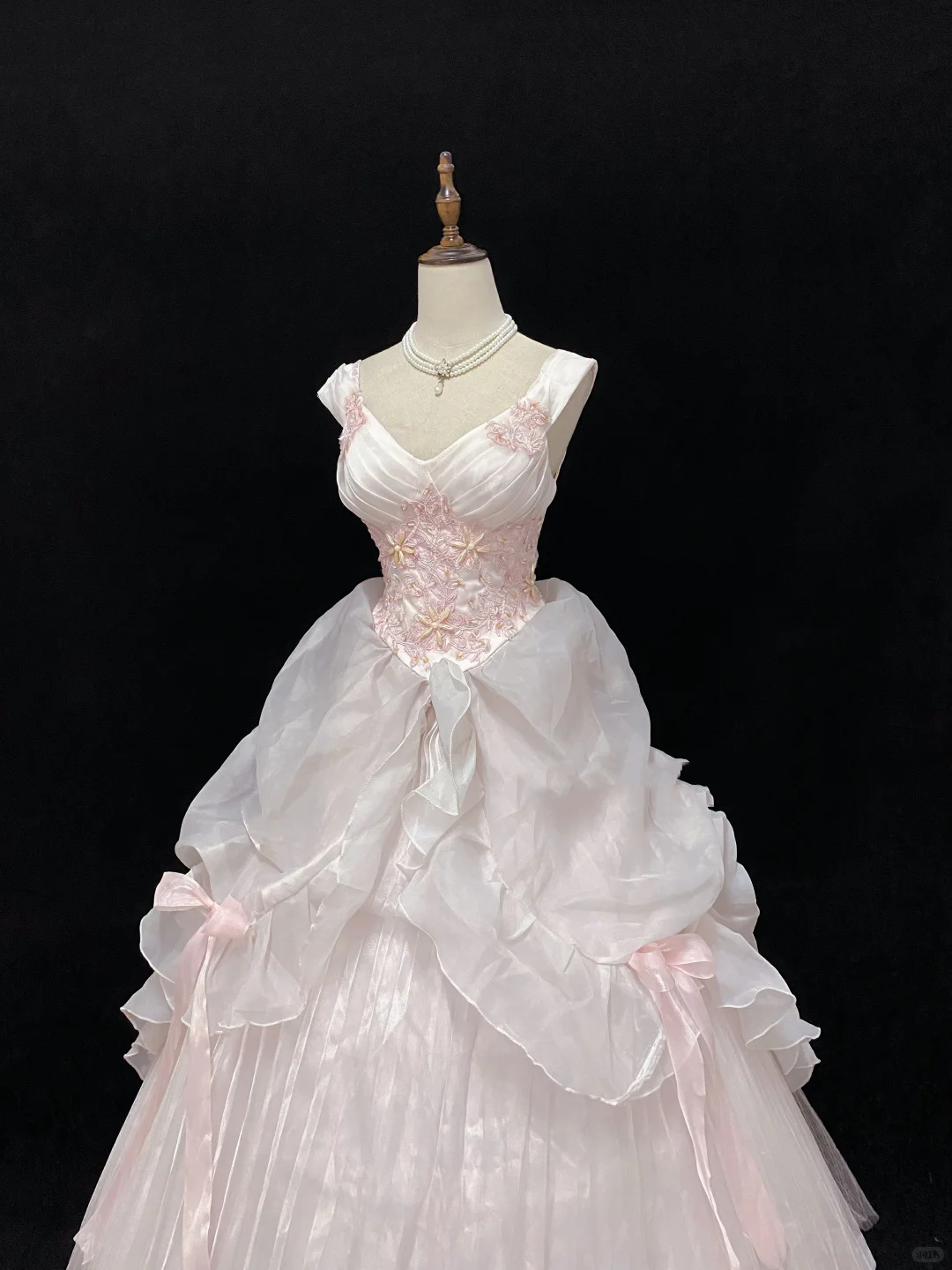 Blush Pink Spaghetti Strap Romantic Gown with Embroidery, Cinched Waist & Vintage Voluminous Princess Skirt, Wedding Dress & Bridal Gown gh8162