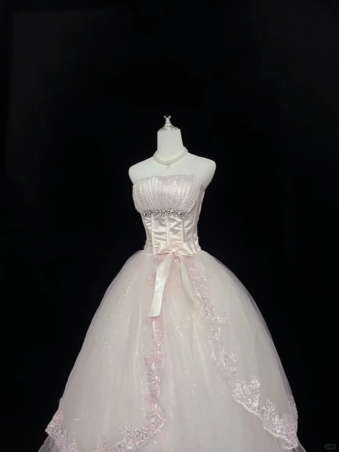 Blush Pink Strapless Rhinestone Cinched Waist Voluminous Princess Skirt Long Romantic Dress, Wedding Gown gh8028