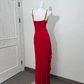 Red Spaghetti Strap Waist-Cinched Bodycon High Slit Sexy Prom & Evening Gown gh7219