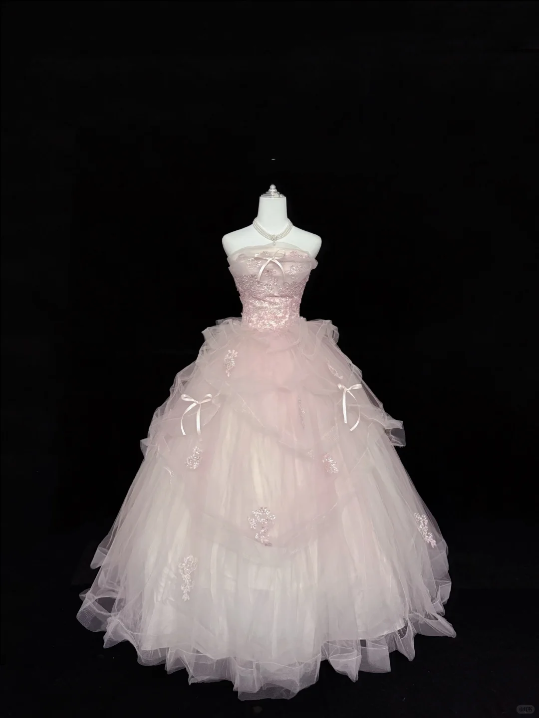 Blush Pink Strapless Cinched Waist Voluminous Skirt Long Romantic Dress, Wedding Gown gh7893