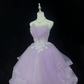 Lavender Strapless Cinched Waist Embroidered Voluminous Skirt Vintage Romantic Dress, Wedding Gown gh7982