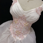 Blush Pink Spaghetti Strap Romantic Gown with Embroidery, Cinched Waist & Vintage Voluminous Princess Skirt, Wedding Dress & Bridal Gown gh8162