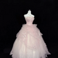 Blush Pink Strapless Cinched Waist Voluminous Skirt Long Romantic Dress, Wedding Gown gh7893