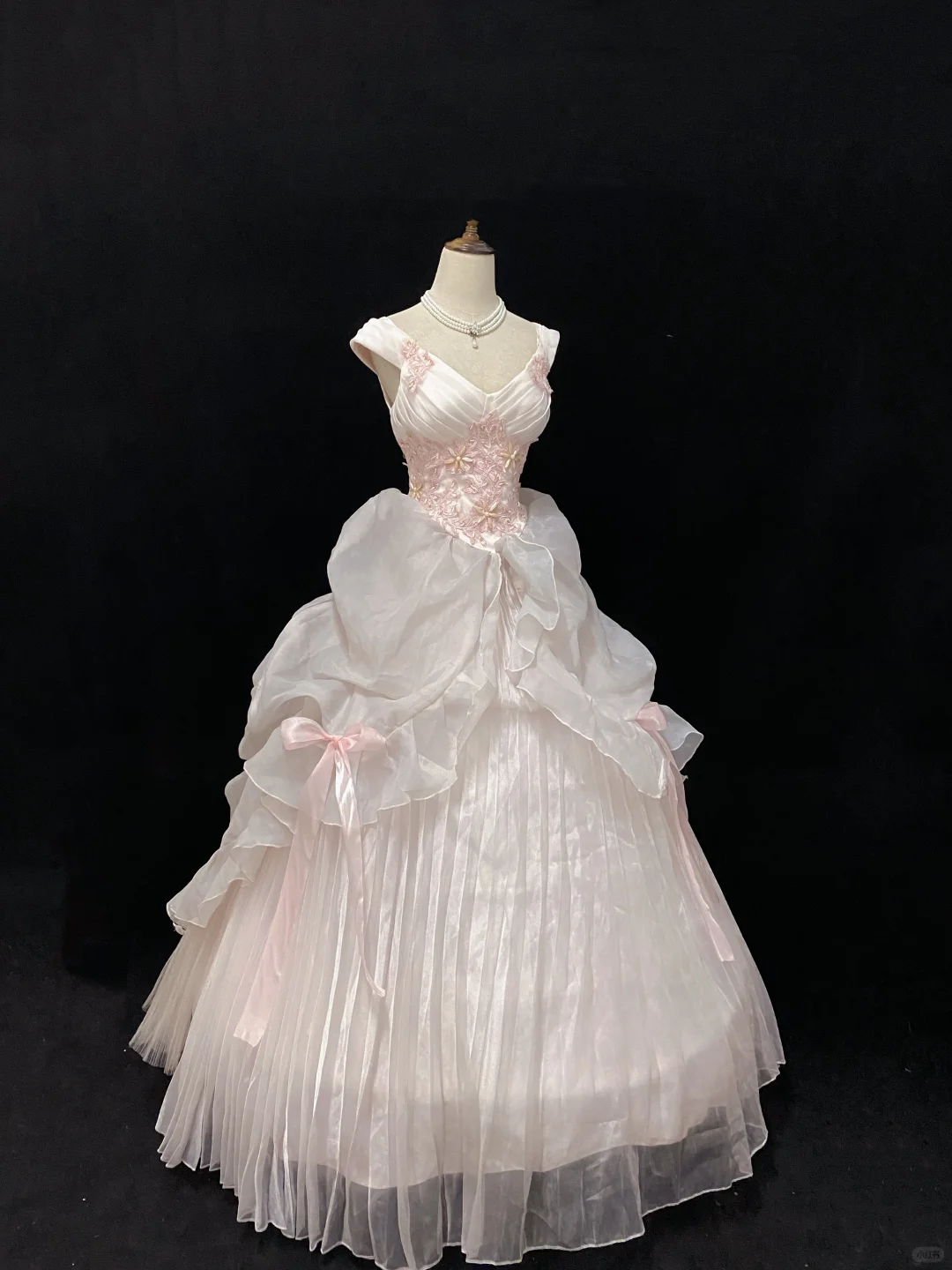 Blush Pink Spaghetti Strap Romantic Gown with Embroidery, Cinched Waist & Vintage Voluminous Princess Skirt, Wedding Dress & Bridal Gown gh8162