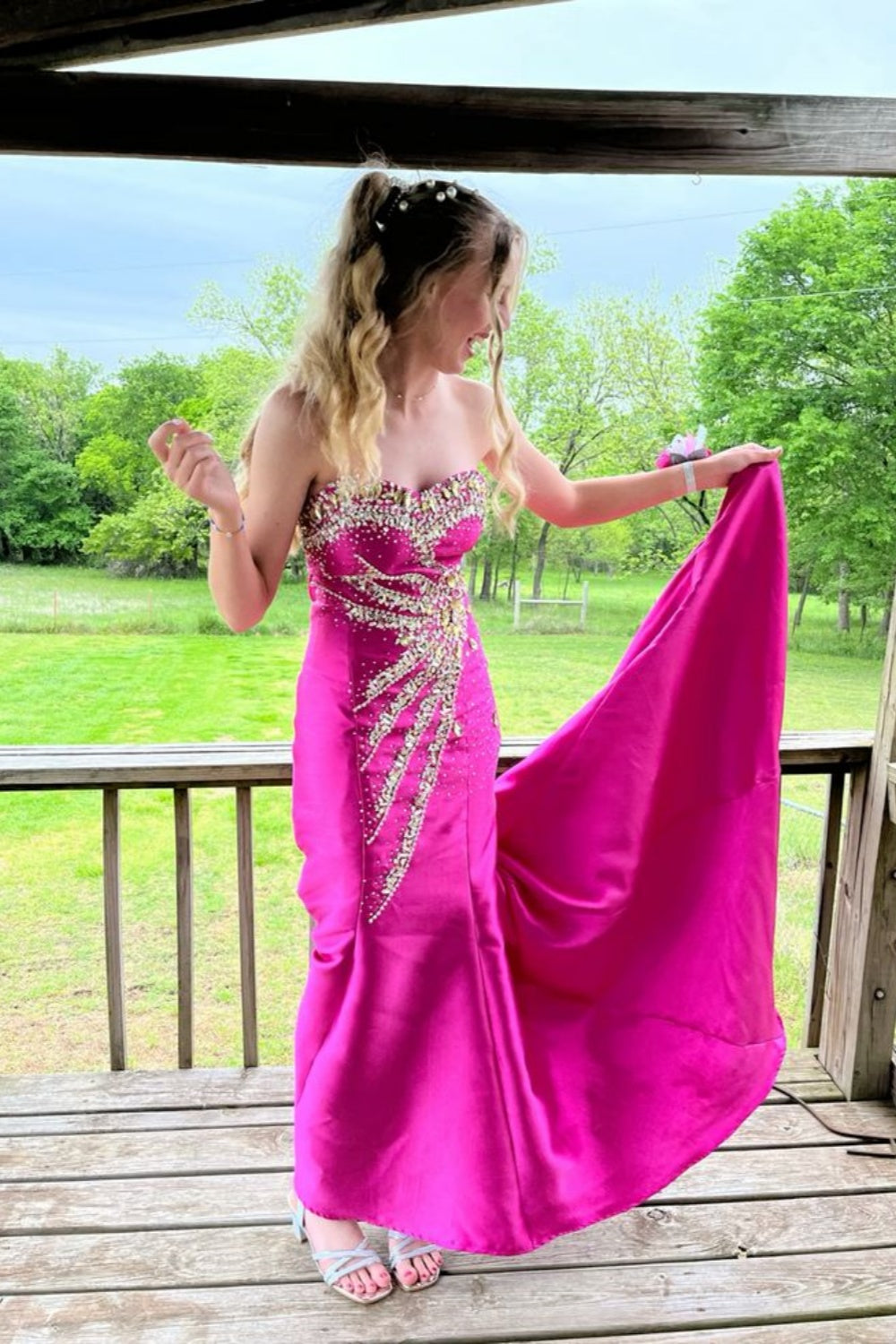 girlhomeshops-Festliches Kleid mit zarten rosa Perlen gh6117