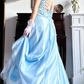 Light Ice‑Blue Vintage Halter A‑Line Evening Gown, V‑Neck Halter Neckline, Side Ruched Bodice, Waist 3D Floral Applique, Polka‑Dot Tulle Overlay Ruffled Skirt, Lustrous Satin Lining, Princess‑Style Formal Prom Dress gh8839