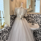 Ivory V-Neck Silver Sequin Waist-Cinched Fitted Elegant Sexy Full Flared Romantic Dress, Wedding Gown gh7533