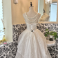 Ivory Strapless Waist-Cinched Rhinestone Voluminous Full Flared Skirt Romantic Dress, Wedding Gown gh7664