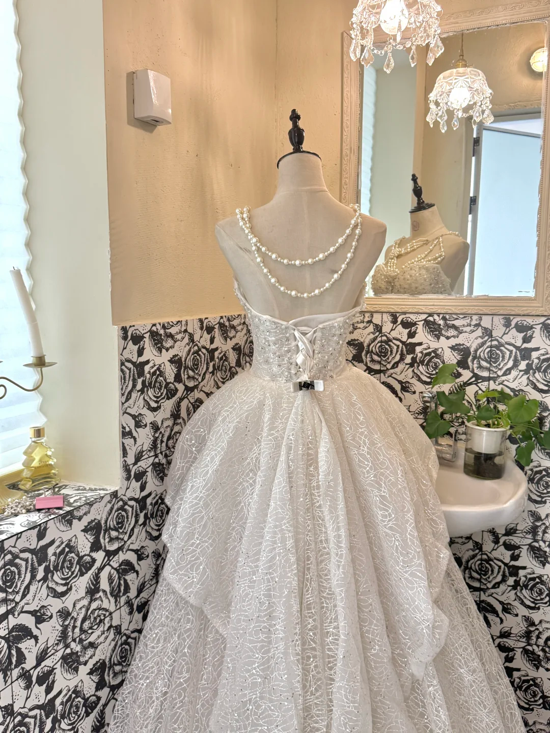 Ivory Strapless Waist-Cinched Rhinestone Voluminous Full Flared Skirt Romantic Dress, Wedding Gown gh7664