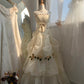 Elfenbeinweißes, geblümtes, langes, bodenlanges Tüll-Ballkleid, Abendkleid, Brautkleid gh4547